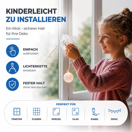 20x Saugnäpfe - Saughaken für Lichterketten - Saugnapfhalter mit Schlitz für Fenster & Scheibe - Haken zur Halterung