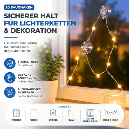 20x Saugnäpfe - Saughaken für Lichterketten - Saugnapfhalter mit Schlitz für Fenster & Scheibe – Detailansicht 4