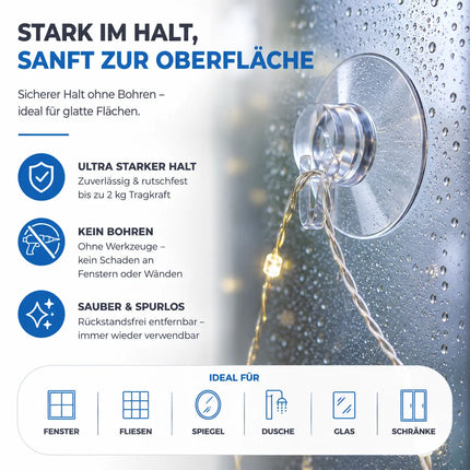 20x Saugnäpfe - Saughaken für Lichterketten - Saugnapfhalter mit Schlitz für Fenster & Scheibe - Haken zur Halterung