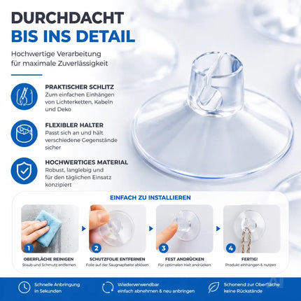 20x Saugnäpfe - Saughaken für Lichterketten - Saugnapfhalter mit Schlitz für Fenster & Scheibe – Detailansicht 7