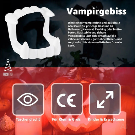 20x Vampirzähne für Kinder - Vampirgebiss - kinderfreundlich - stabil & unbedenklich – Detailansicht 2
