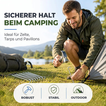 20x Zeltheringe 18 cm – Robuste Erdnägel aus Stahl für Camping, Garten & Outdoor – Stabile Zeltbefestigung & Zeltzubehör (20x)