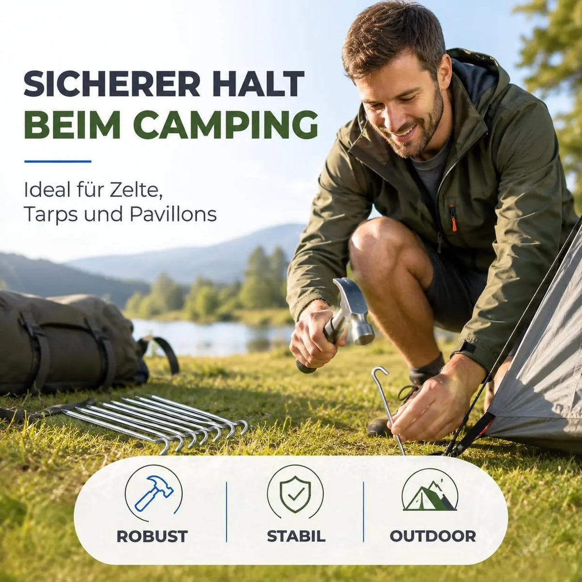 20x Zeltheringe 18 cm – Robuste Erdnägel aus Stahl für Camping, Garten & Outdoor – Stabile Zeltbefestigung & Zeltzubehör (20x)