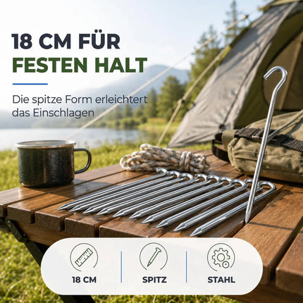 20x Zeltheringe 18 cm – Robuste Erdnägel aus Stahl für Camping, Garten & Outdoor – Stabile Zeltbefestigung & Zeltzubehör (20x)
