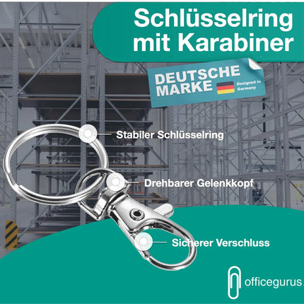 22x Karabiner Schlüsselanhänger - Schlüsselring mit Karabiner Set - Metallring für Schlüsselanhänger