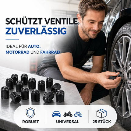 25x Passgenaue Ventilkappe Autoventil - schwarz für PKW – Detailansicht 2