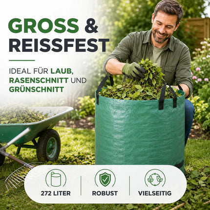 272 Liter Gartenabfallsack groß & reißfest – 150 GSM Laubsack aus Polypropylen – Gartensack für Laub, Rasenschnitt & Grünschnitt (272 Liter)