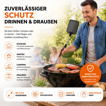 2X Fliegenklatsche XXL 75 cm ausziehbar - Insektenklatsche mit Teleskop für Fliegen & Insekten