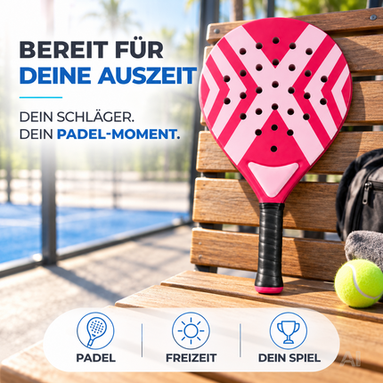 2er Padel Set für Erwachsene – Padelschläger mit Meshtasche, Padel Rackets für Anfänger & Fortgeschrittene, Freizeit & Training (Pink & Weiß)