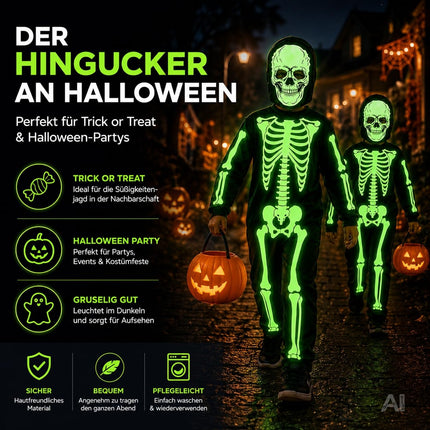 Kinder Skelett Kostüm – Halloween Verkleidung mit Leuchteffekt