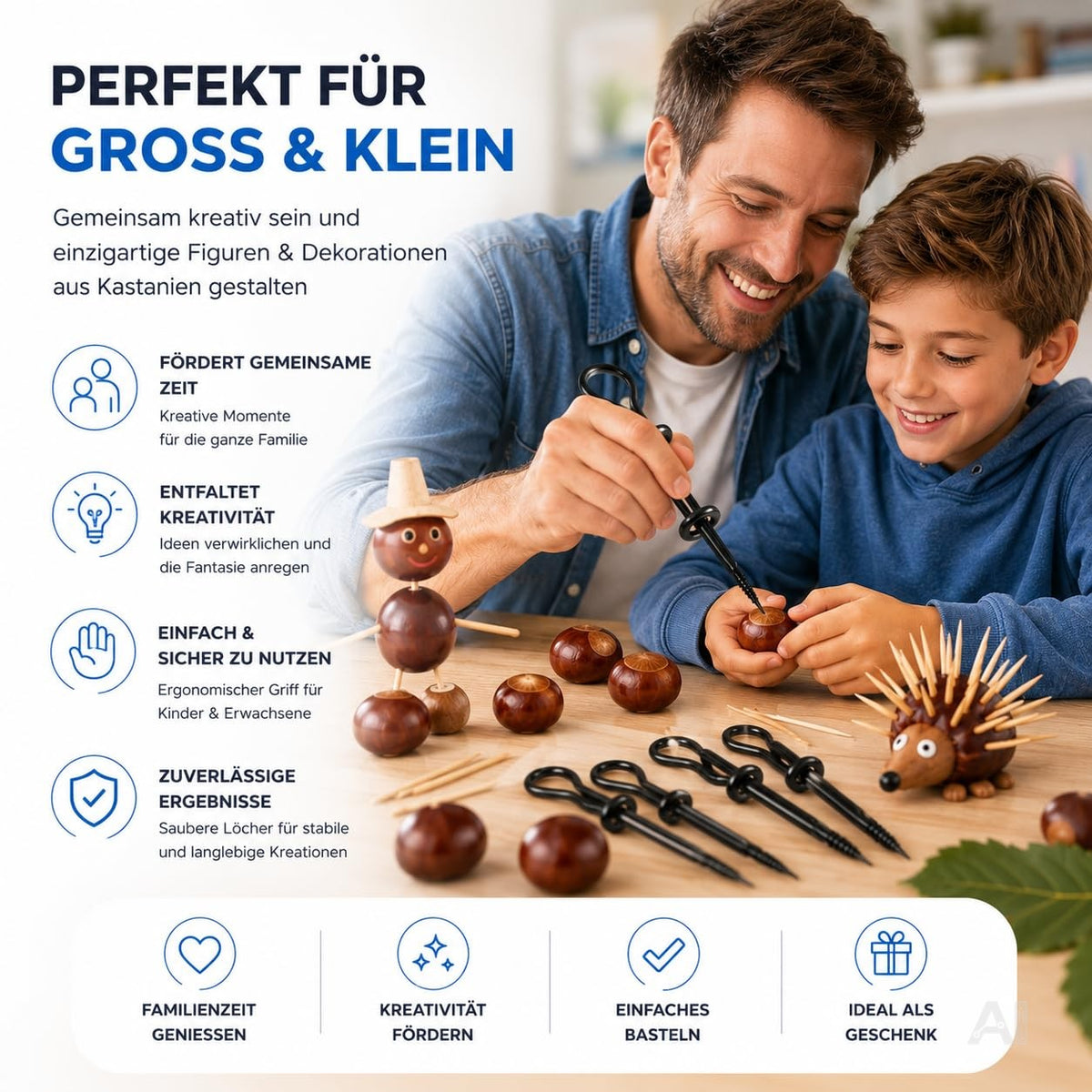 Kastanienbohrer zum Basteln – beim gemeinsamen Kastanienbasteln