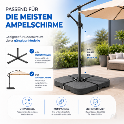 Befüllbare Schirmgewichte für einen Ampelschirm