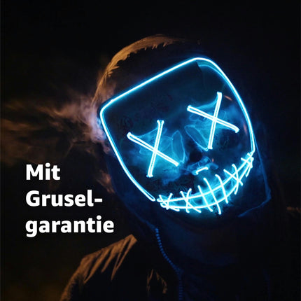 LED Grusel blau Maske - wie aus Purge steuerbar, Gesicht leuchtend, für Halloween, Fasching & Karneval