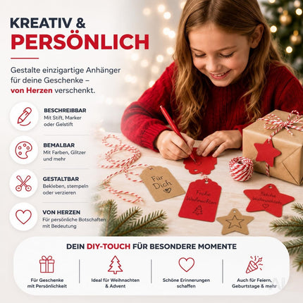50x Weihnachtsanhänger mit 10 m Schnur – Geschenkanhänger zum Verzieren von Weihnachtsgeschenken, Geschenkdeko für Weihanchten & Advent (50 Set - Mod. 01)