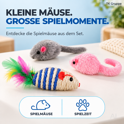Katzenspielzeug Set - Spielzeug für div. Katzen zur Beschäftigung & Selbstbeschäftigung Maus