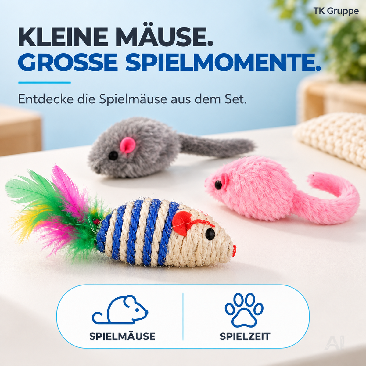 Katzenspielzeug Set - Spielzeug für div. Katzen zur Beschäftigung & Selbstbeschäftigung Maus