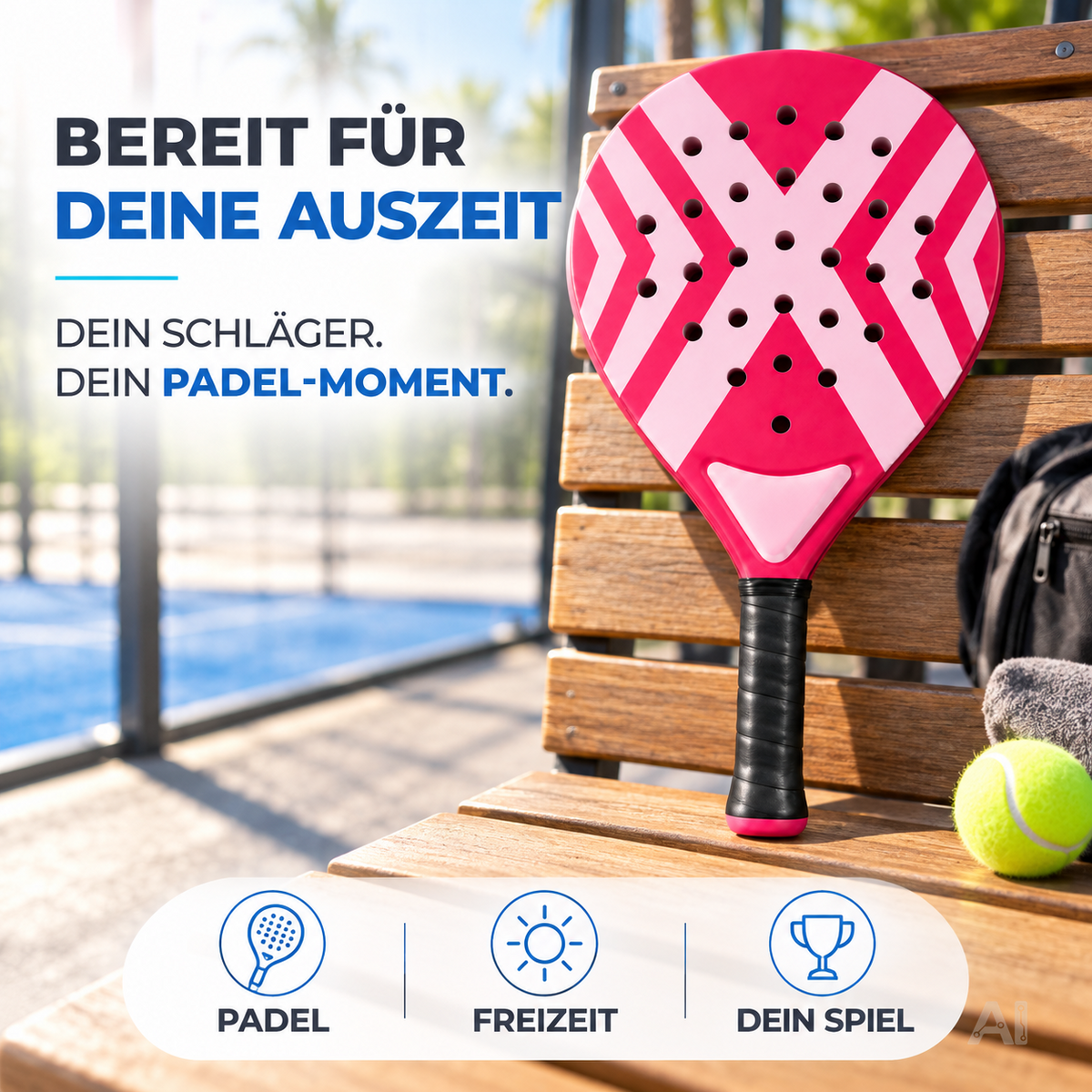 2er Padel Schläger Set – Padelschläger für Erwachsene mit praktischer Meshtasche, ideal für Padel Tennis, Training & Freizeit (2er Set Pink & Weiß)