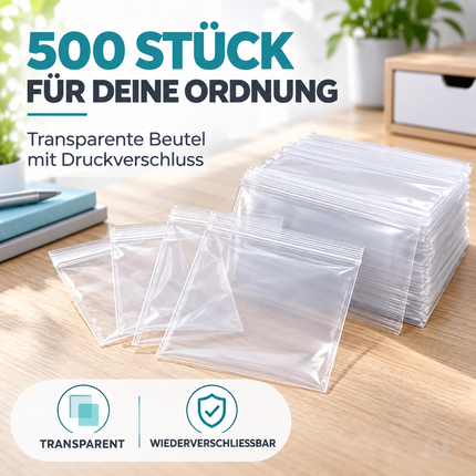 500x Druckverschlussbeutel Zip Set - reißfest & transparent Plastikbeutel Plastiktüten