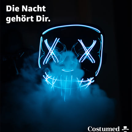 Halloween Maske Purge LED blau - Kostümmaske steuerbar für Halloween, Fasching & Karneval als Kostüm & Verleidung für Herren & Damen