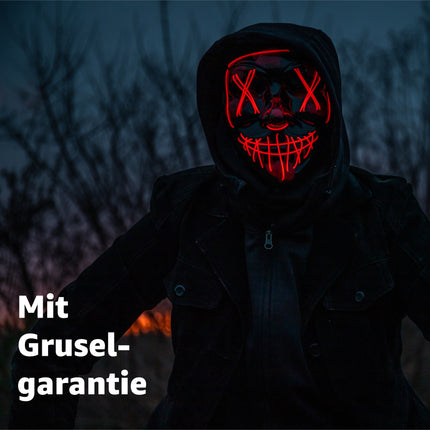 LED Grusel rot Maske - wie aus Purge steuerbar, Gesicht leuchtend, LED Maske für Halloween, Fasching & Karneval