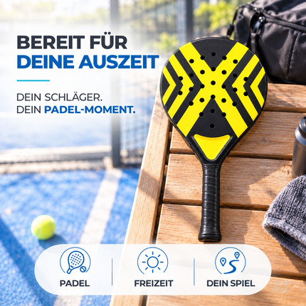 2er Padel Set für Erwachsene – Padelschläger mit Meshtasche, Padel Rackets für Anfänger & Fortgeschrittene, Freizeit & Training (Gelb)