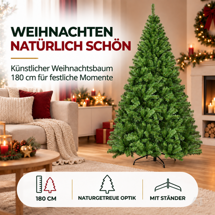 Tannenbaum künstlich 180 cm - Weihnachtsbaum grün - naturgetreue Nordmanntanne - täuschend echt mit Ständer