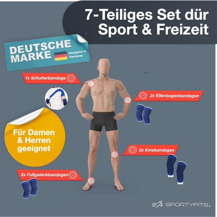 Sportyfits® Bandagen Set 7 Teilig mit Ellenbogenbandage, Fußbandage, Schulterbandage & Kniebandage für Sport & Freizeit