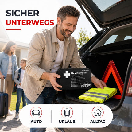 3 in 1 Set Auto Erste Hilfe Kit - KFZ-Verbandskasten, Warnweste, Warndreieck – Detailansicht 2