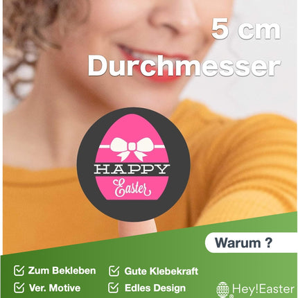 Hey!Easter® 24er Sticker Aufkleber Ø 5 cm Set Ostern zum bekleben von Ostereier, Dekoration Klebebilder von Eier