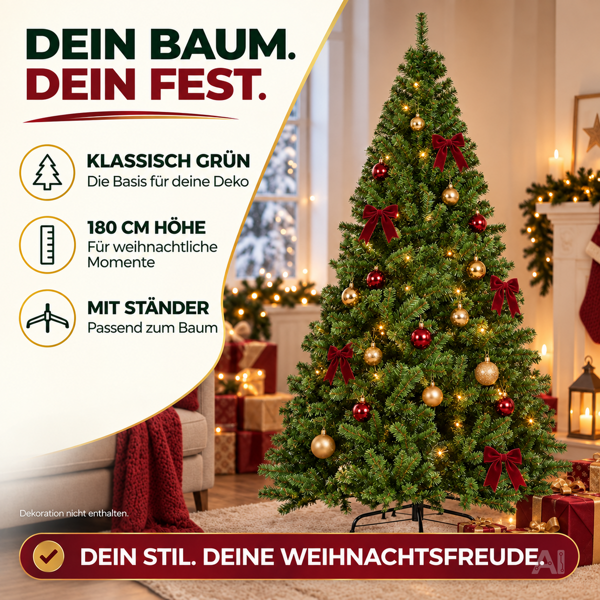 Tannenbaum künstlich 180 cm - Weihnachtsbaum grün - naturgetreue Nordmanntanne