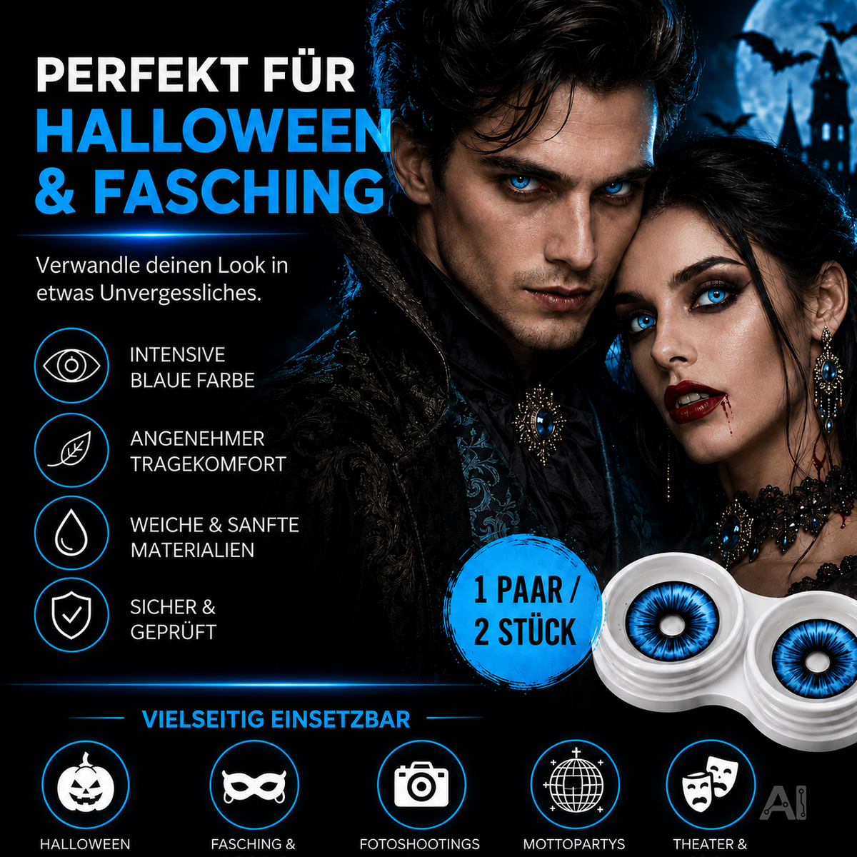 Blaue Halloween-Kontaktlinsen ohne Stärke