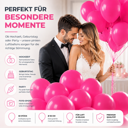 50x Luftballons pink Ø 35 cm für Geburtstag & Hochzeit & Party - Luft & Helium