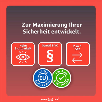 3 in 1 Set Auto Erste Hilfe Kit 2025 - KFZ-Verbandskasten, Warnweste - Pannenset & Unfallzubehör für PKW