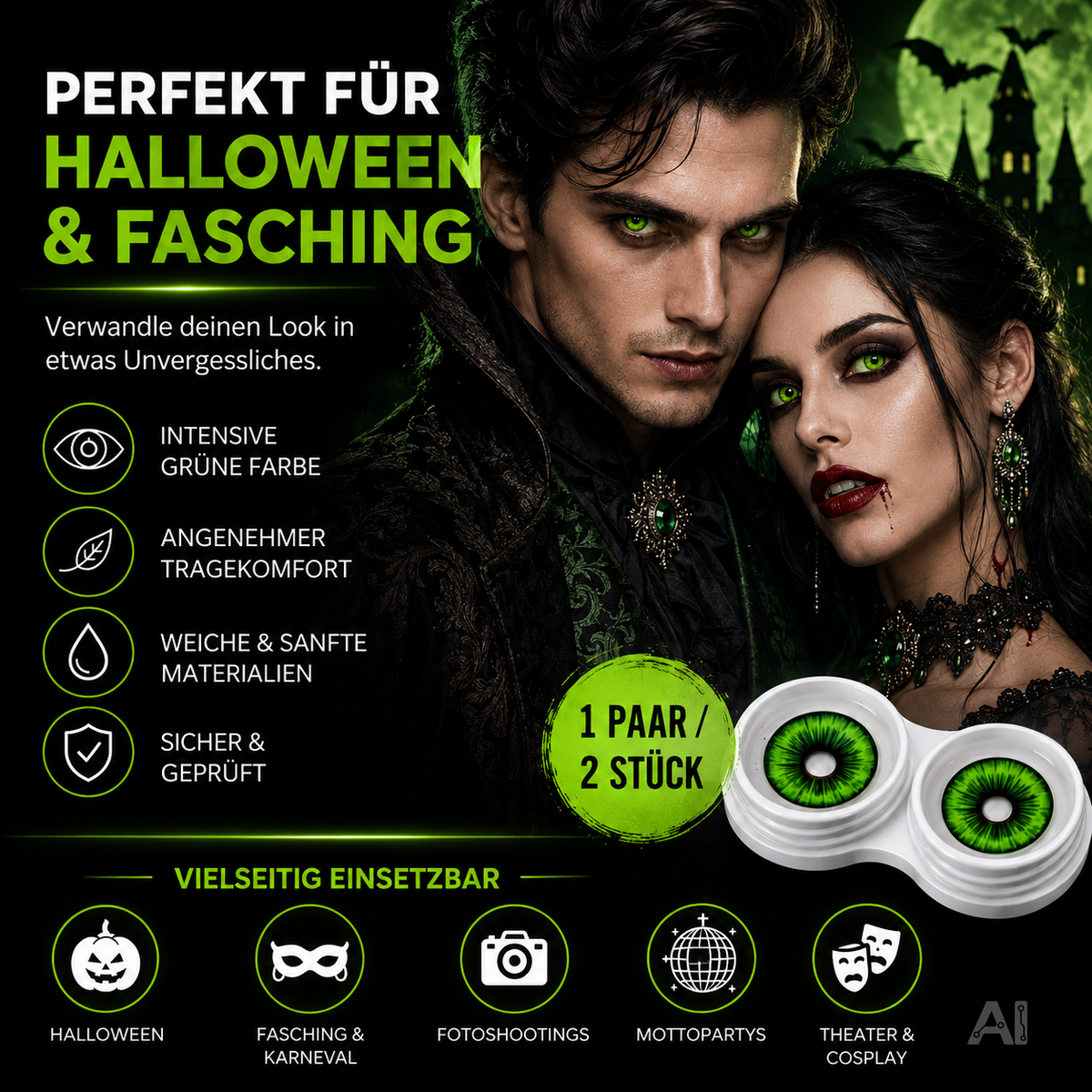 Grüne Halloween-Kontaktlinsen ohne Stärke