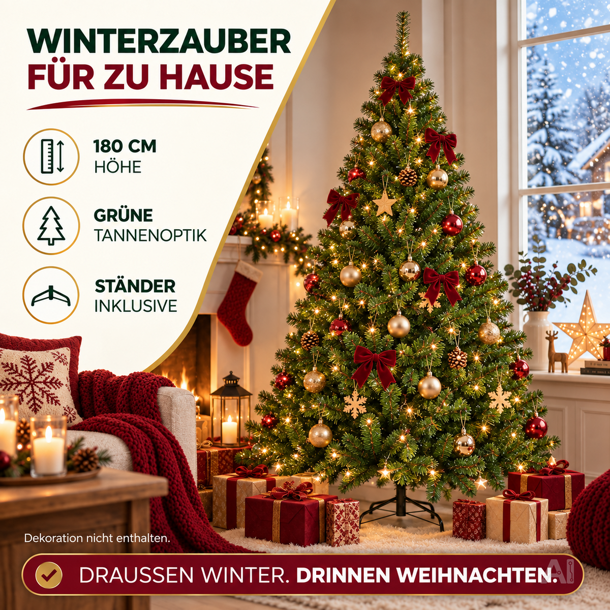 Künstlicher Weihnachtsbaum Tannenbaum grün künstlich 180 cm täuschend naturgetreuer Tannenbaum (PREMIUM)