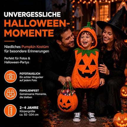 Kinder Kürbis Kostüm ab 3 Jahren – Halloween Set mit Tragetasche
