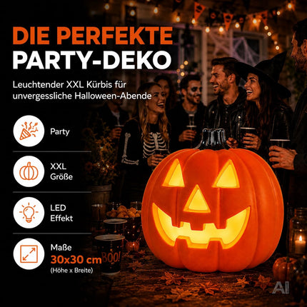 LED Kürbis Halloween Deko mit Beleuchtung – Leuchtender Halloween Kürbis aus Kunststoff für Fenster, Wohnzimmer, Garten & Balkon