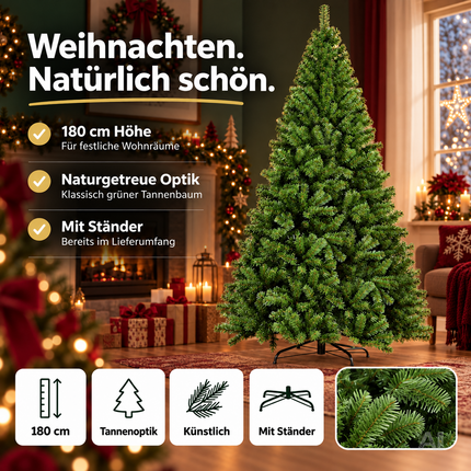 Weihnachtsbaum künstlich 180 cm grün - täuschend echt & naturgetreuer Tannenbaum