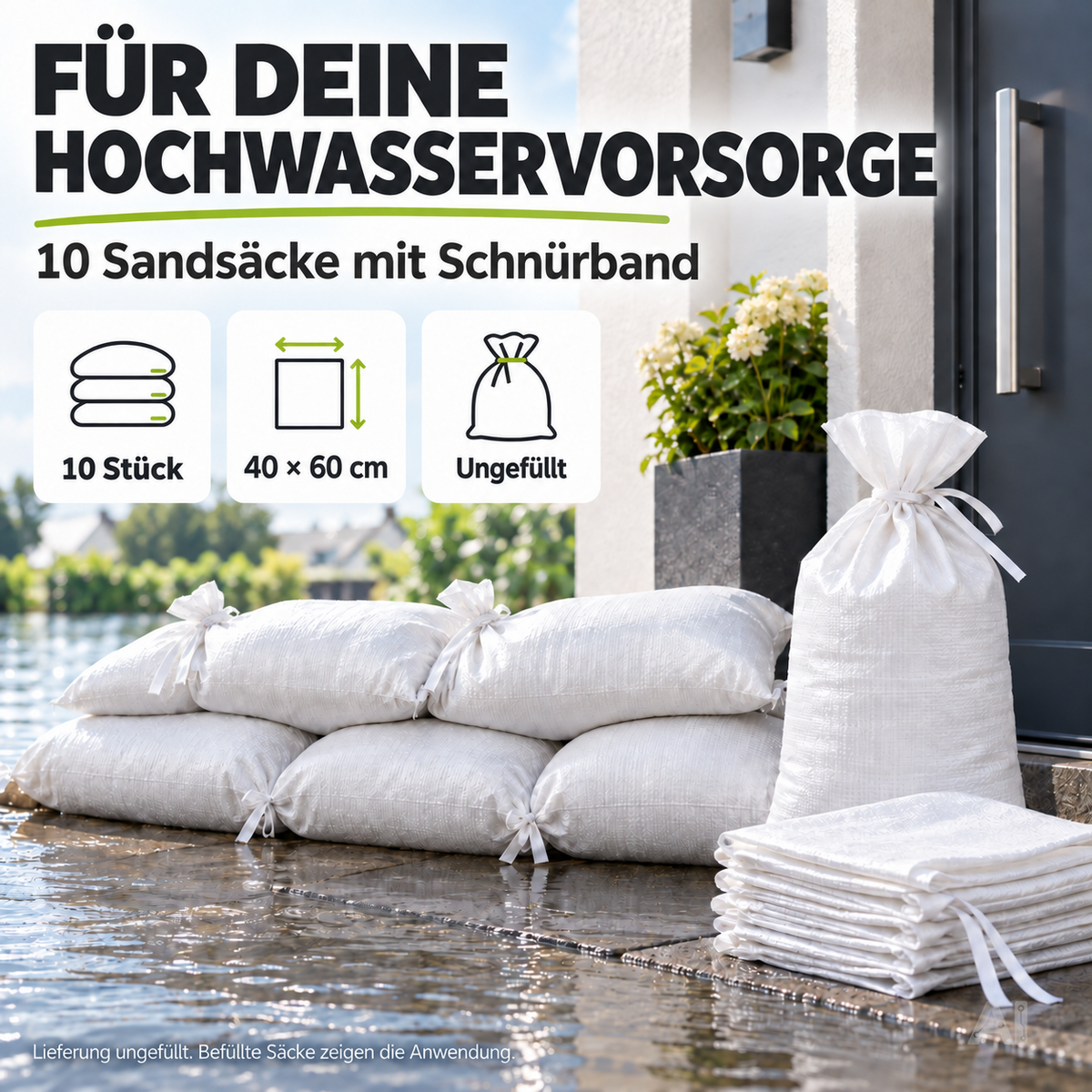Ungefüllte Sandsäcke mit Schnürband, 40 × 60 cm