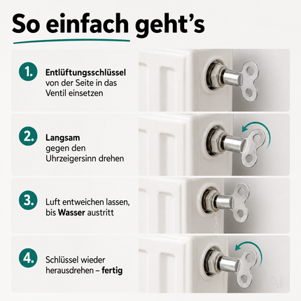 4x Heizkörper-Entlüftungsschlüssel: Schlüssel zum Entlüften von Heizungen