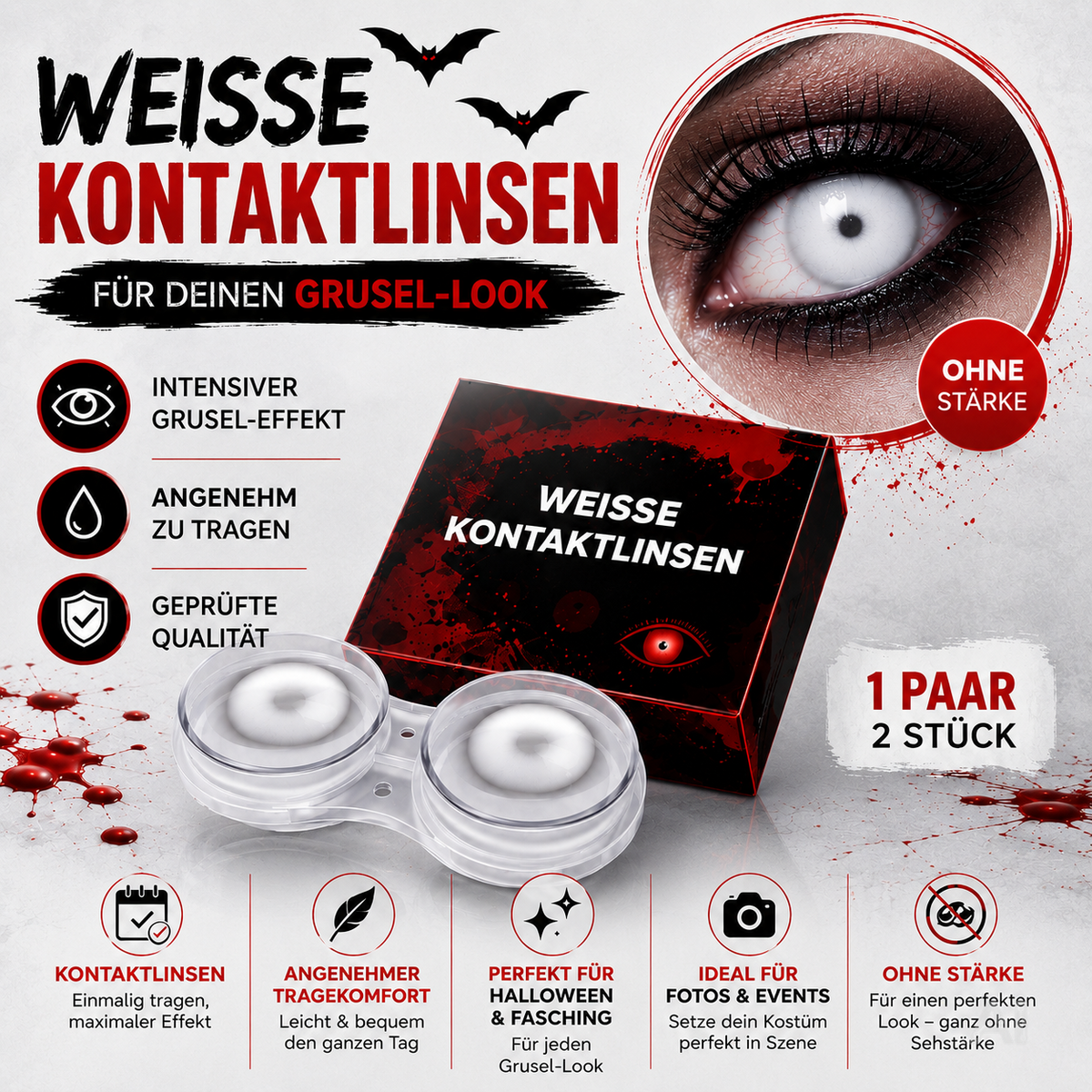Weiße Halloween-Kontaktlinsen ohne Stärke