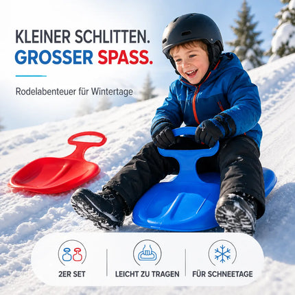 2er Bob Schlitten Set - blau & rot - zum Porutschen & Schlittenfahren für Kinder Poporutscher Po-Rutscher