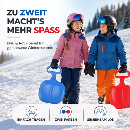 2er Bob Schlitten Set - blau & rot - zum Porutschen & Schlittenfahren für Kinder Poporutscher Po-Rutscher