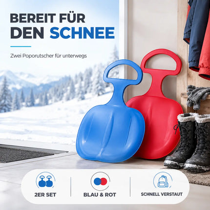 2er Bob Schlitten Set - blau & rot - zum Porutschen & Schlittenfahren für Kinder Poporutscher Po-Rutscher
