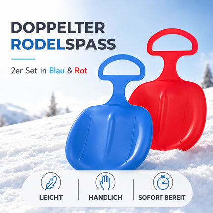 2er Bob Schlitten Set - blau & rot - zum Porutschen & Schlittenfahren für Kinder Poporutscher Po-Rutscher