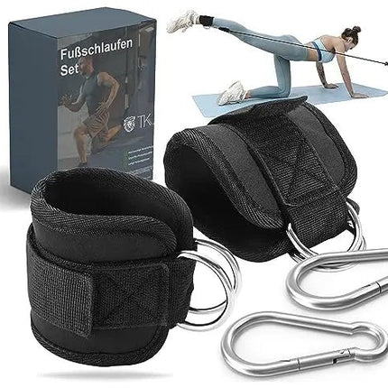 2er Fußschlaufen Set - schwarz mit Karabiner & Klettverschluss - justierbarer Footstrap