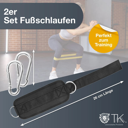 2er Fußschlaufen Set - schwarz mit Karabiner & Klettverschluss - justierbarer Footstrap – Detailansicht 2