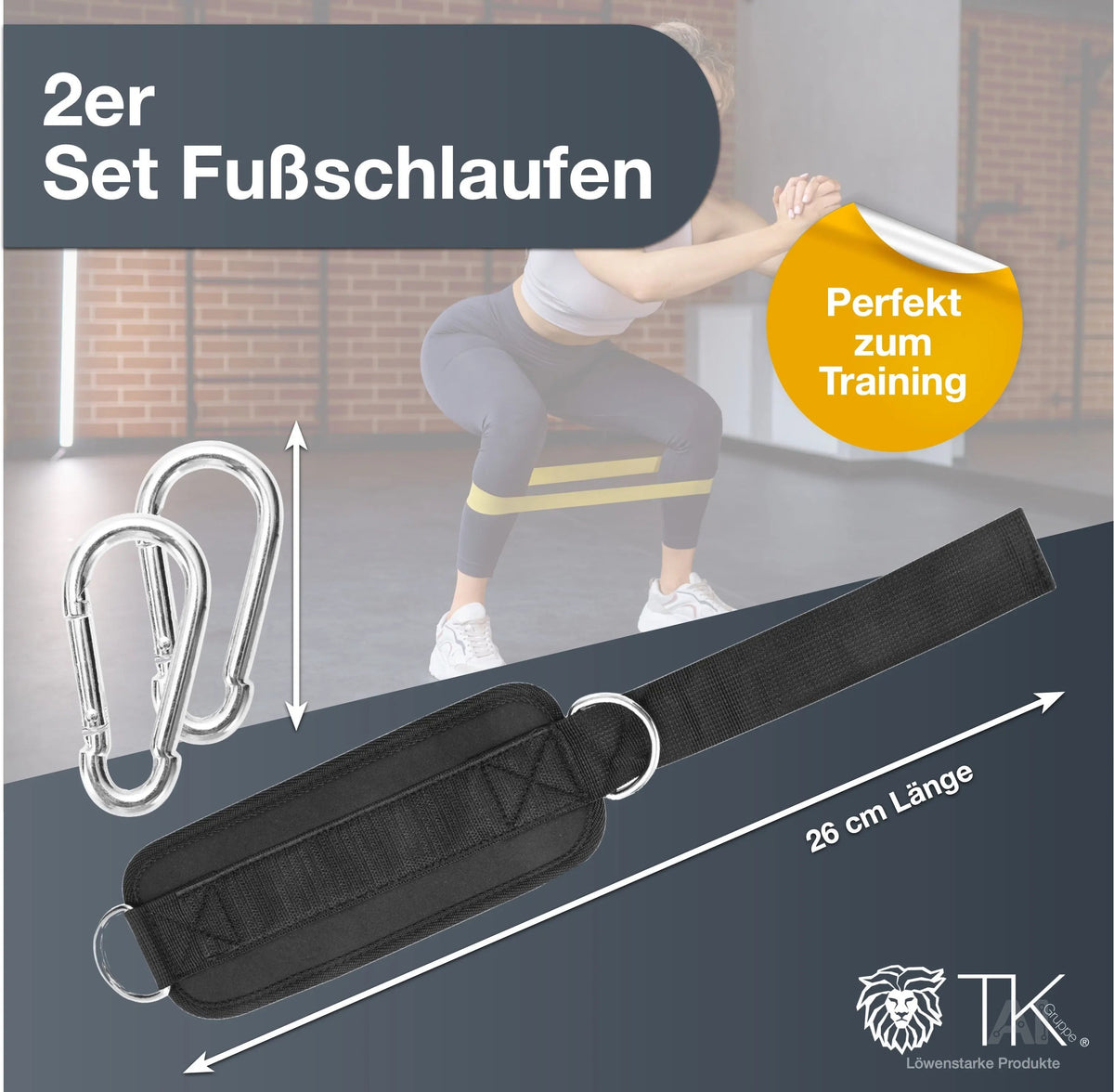 2er Fußschlaufen Set - schwarz mit Karabiner & Klettverschluss - justierbarer Footstrap – Detailansicht 2