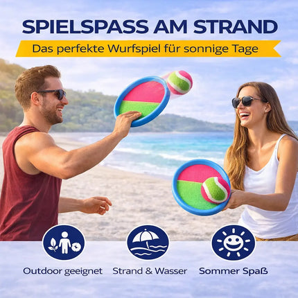 2er Klettballspiel Set für Kinder & Erwachsene – Strandspiel & Wurfspiel für Mädchen & Jungen mit Fangspiel
