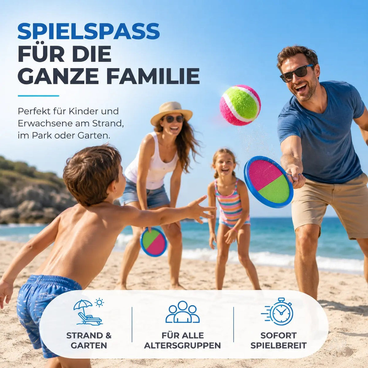 2er Klettballspiel Set für Kinder & Erwachsene – Strandspiel & Wurfspiel für Mädchen & Jungen – Detailansicht 2